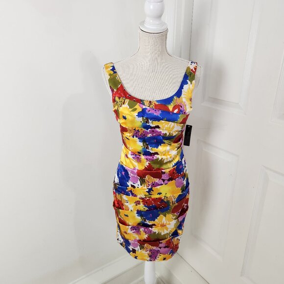 Bisou Bisou Dresses & Skirts - Bisou Bisou Dress Womens 4 Floral Layered Pleats Resortwear Party Wedding Guest